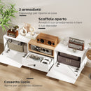 Mobile TV 70" Max con 2 Ante a Ribalta Cassetto e Scaffale Aperto 150x35x45 cm in Legno Bianco e color Legno      