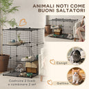 Gabbia Modulare per Conigli e Porcellini d'India Multilivello con 3 Porte e Fili d'Acciaio Nero      