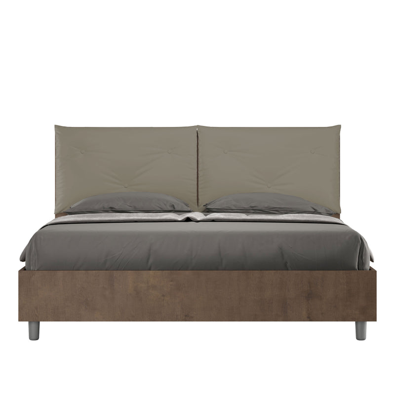 Letto Matrimoniale con Alzata Comoda Struttura Noce con Cuscini in Similpelle Appia Cappuccino Varie Misure