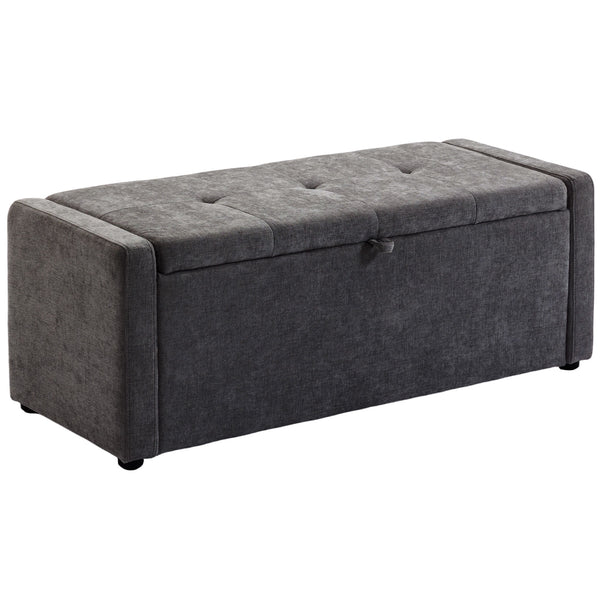 Cassapanca Contenitore 122x48x44 cm Capienza 142L Pouf Seduta Ampia Imbottita Capacità 200 kg in Lino Grigio Scuro acquista