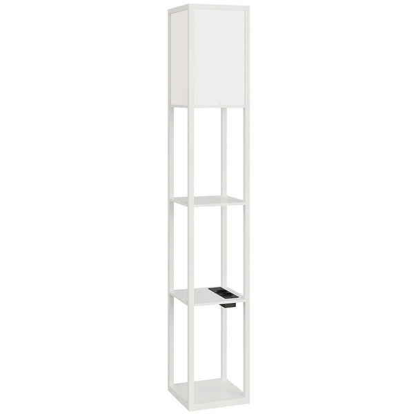 Lampada da Terra 26x26x160 cm Struttura con Ripiani Luce Regolabile Interruttore a Pedale e Porte USB in MDF Bianco sconto