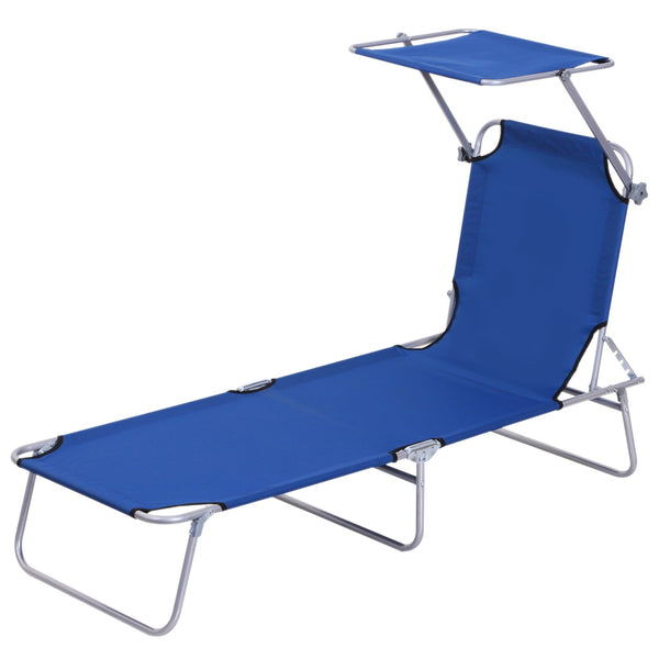 sconto Lettino Prendisole Pieghevole da Giardino 180x55x24 cm con Tettuccio in Metallo e Tessuto Oxford Blu