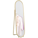 Specchio da Terra Ovale con Supporto 40x41x159 cm in Vetro e Metallo Oro