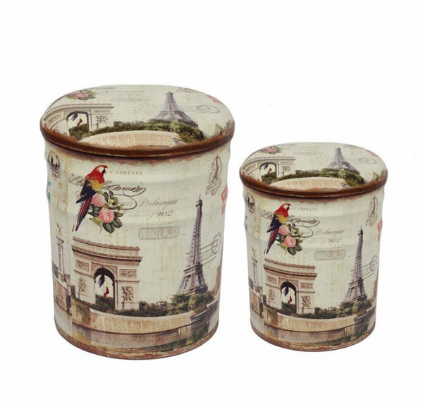 acquista Set 2 Pouf Contenitore Tondo in MDF Parigi