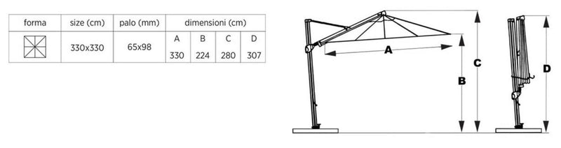 Ombrellone da Giardino Decentrato con LED 3,3x3,3m in Alluminio Telo in Poliestere Trastevere Bianco