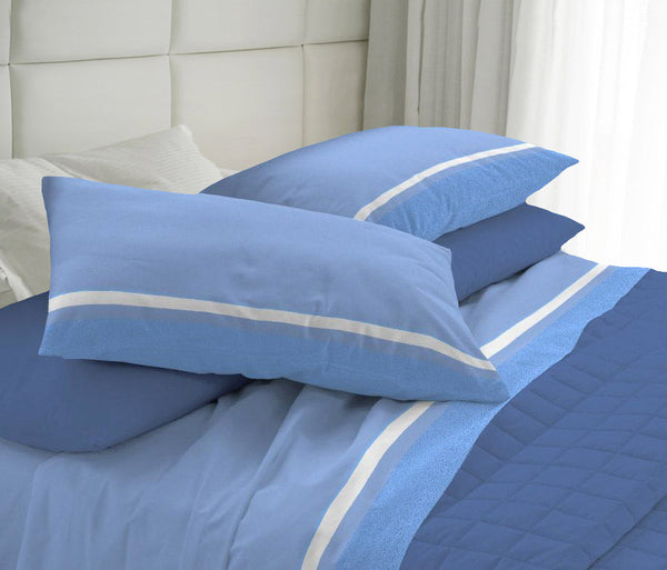 acquista Set Lenzuola in Cotone Sopra Sotto e Federe Cober Belfast Azzurro Varie Misure