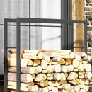 Portalegna per Camino da Interno o Esterno con Ruote 120x32x151 cm in Acciaio Nero