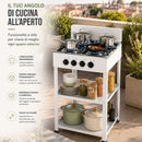 Cucina da Esterno 49x49x79cm con 4 Fuochi Cucinotto da Campeggio in Ferro Bianco     
