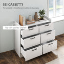 Cassettiera 6 Cassetti Piano con Bordi Rialzati 110x40x88 cm in Legno Bianco 