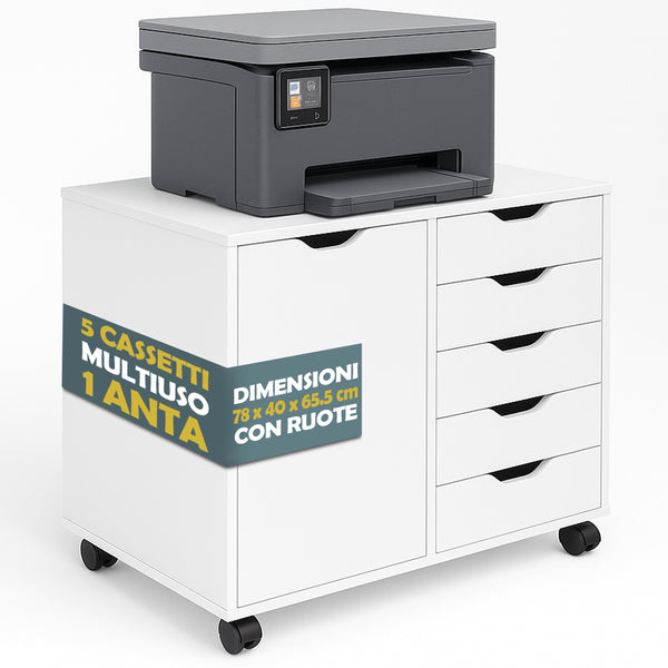 Cassettiera Mobile Ufficio Porta Stampante Salvaspazio 78x40x65,5 cm con Ruote in Legno Bianco online