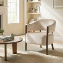 Poltrona da Camera Rivestita in Ciniglia con Struttura e Gambe in Legno Massello Beige      