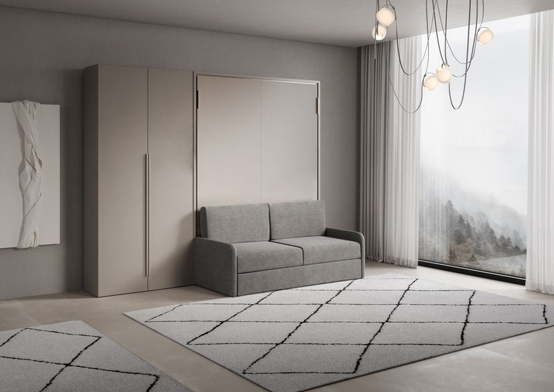 Letto Matrimoniale A Scomparsa 160 Versia Con Divano E Armadio Sx 2 Ante Argilla      