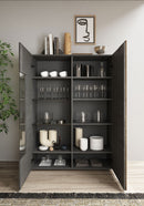 Vetrina Mobile Soggiorno Alto 2 Ante Senza Luci Venus 121x44x169 cm Titanio E Noce Mercure