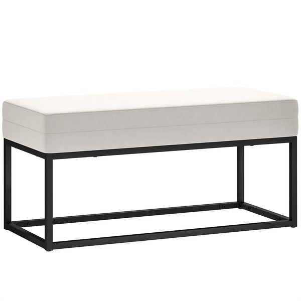acquista Panca da Ingresso Stile Moderno 94x42x44 cm Cuscino Alto in Tessuto Effetto Velluto Crema