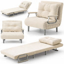 Poltrona Letto Reclinabile Chaise Lounge con Seduta Imbottita Convertibile in Velluto a Coste Beige