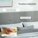 Letto a 1 Piazza e Mezza Contenitore 195x141x106 cm con Spazio a Scomparsa e Testiera Vellutata a Trapunta in Legno e Metallo Grigio      