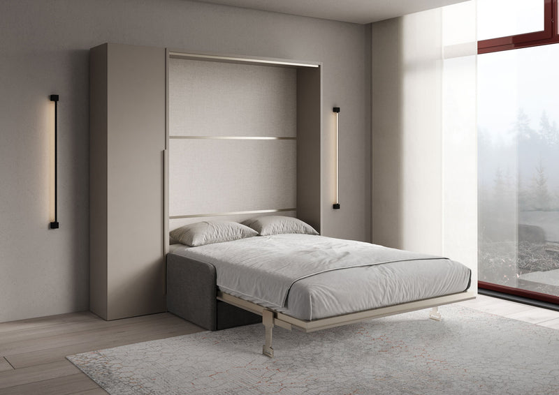 Letto Matrimoniale A Scomparsa 160 Versia Con Divano E Armadio 1 Anta Sx Argilla      