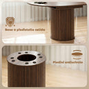 Tavolo Espandibile per 6-8 Persone da Rotondo a Ovale 150x110x75 cm con Base a Piedistallo in MDF e Acciaio Color Noce Scuro      