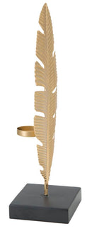 Scultura Foglia con Portacandele Glam 10x10x34 cm in Ferro Oro e Nero