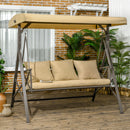 Dondolo da Giardino 3 Posti 190x120x178 cm in Acciaio e Poliestere Marrone e Cachi