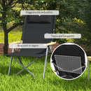 Sedia da Campeggio Pieghevole 74x59,5x98 cm con Schienale Regolabile in Alluminio e Poliestere Nero  