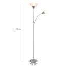 Lampada da Terra con 2 Paralumi E27 E14 in Acciaio   Argento