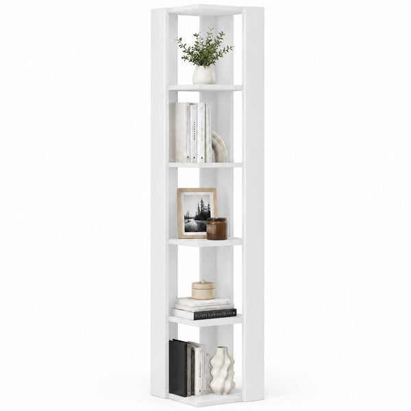 acquista Libreria Angolare 34x34x161 cm Scaffale Salvaspazio 5 Ripiani in Legno Bianco