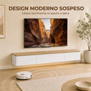 Mobile TV Sospeso Fino a 65" 140x24x20 cm con 2 Cassetti Armadietto Luci LED RGB e Prese di Corrente Bianco e Color Legno      