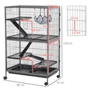Gabbia per Conigli a 5 Livelli con 4 Ingressi e Amaca 80x52x128 cm in Metallo e PP Argento e Nero
