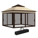 Gazebo Regolabile su 3 Livelli con Pareti Rimovibili 3x3m in Acciaio e tessuto Oxford Caffè e Beige