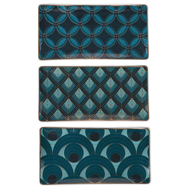 Set 3 Vassoi 24,5x13x2 cm  in Ceramica VdE Tivoli 1996 Vetiver Ottanio Nero e Oro prezzo