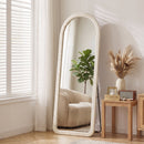 Specchio da Terra e Parete ad Arco 160x60 cm con Cornice in Flanella e MDF Bianco Crema      