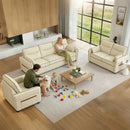 Divano 2 Posti 136x81x90 cm con Imbottitura Spessa Tasca Laterale e 2 Cuscini in Finta Pelle Beige      