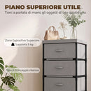 Cassettiera 42x32x80 cm con 4 Cassetti in Tessuto e Struttura in Acciaio Grigio e Nero      