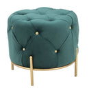 Puff Diamond Glam Verde Ø45x40 cm in Ferro e MDF e Spugna e Poliestere Verde e Oro