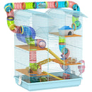Gabbia per Criceti a 5 Piani 47x30x59 cm con Tubi Colorati e Accessori in Metallo Azzurro  