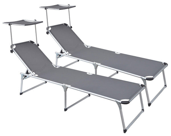 prezzo Set 2 Lettini Prendisole da Giardino Pieghevole 220x59x39 cm in Alluminio e Textilene Grigio