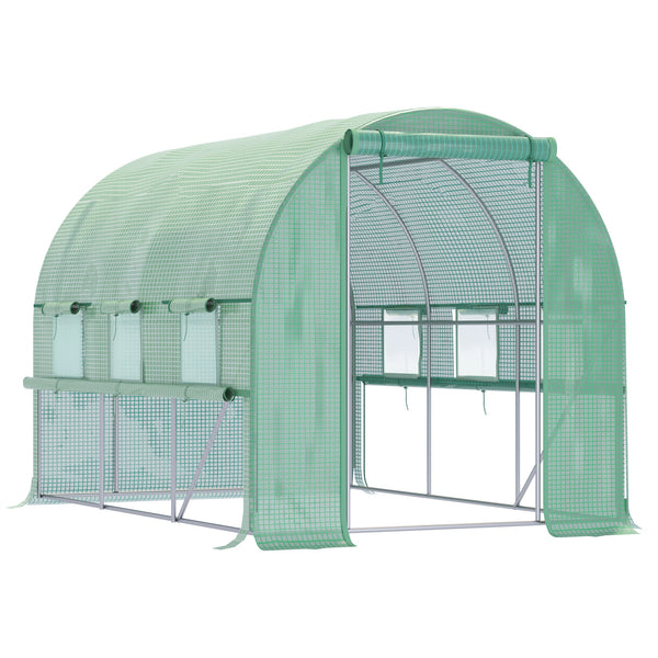 sconto Serra per Orto 3x2x2m Porte con Zip e Finestre a Rete in Acciaio e Copertura PE Verde