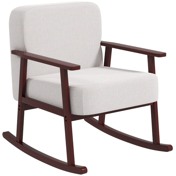 Poltrona a Dondolo 66x78x76 cm in Tessuto Effetto Lino e Legno Beige e Marrone sconto