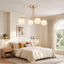 Lampadario a Sospensione 75x75x55 cm con 4 Sfere Altezza Regolabile e Rotazione a 350° in Acciaio Oro      