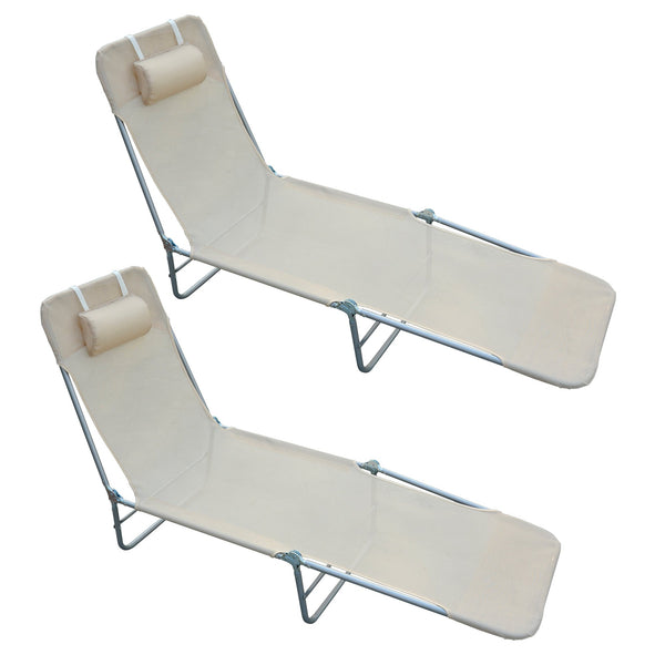 sconto Set 2 Lettini Prendisole Pieghevoli 137x56x82 cm in Metallo Tessuto a Rete Beige