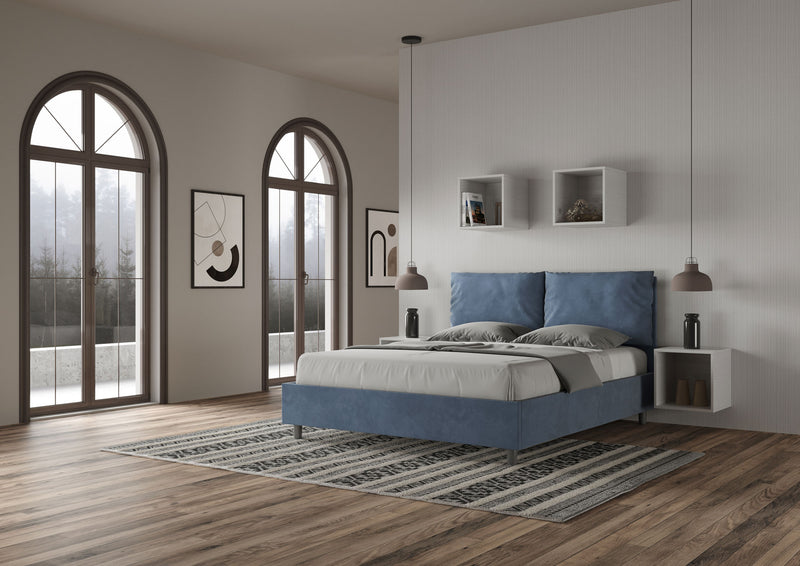 Letto Matrimoniale con Alzata Comoda Imbottito in Microfibra Antea Blu Varie Misure