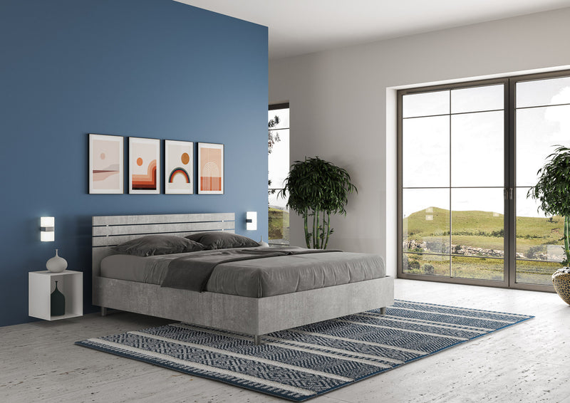 Letto Matrimoniale con Alzata Comoda Testata Dritta a Doghe Ankel Cemento Varie Misure