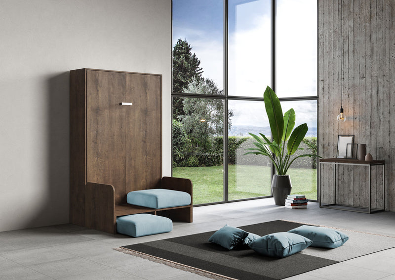 Letto Una Piazza E Mezzo A Scomparsa 120 Kentaro Con Divano Noce e Azzurro      