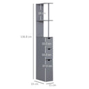 Mobile Colonna Bagno con Ripiani Aperti e Cassetti, in Legno, 15x33x136.8 cm, Grigio      
