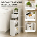 Mobiletto Bagno Salvaspazio a 3 Livelli 18x40x80 cm con Cassetti e Ruote in MDF Bianco      