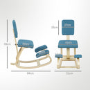 Sedia Ergonomica Inginocchiatoio con Schienale 51x84x93 cm in Legno di Betulla e Cuscini Blu  