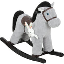 Cavallo a Dondolo con Suoni per Bambini da 2-5 Anni Coniglietto Incluso in Legno e Peluche Grigio      