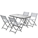 Set 5 Pezzi Tavolo e Sedie da Giardino con 4 Sedie Pieghevoli in Textilene Traspirante Grigio      