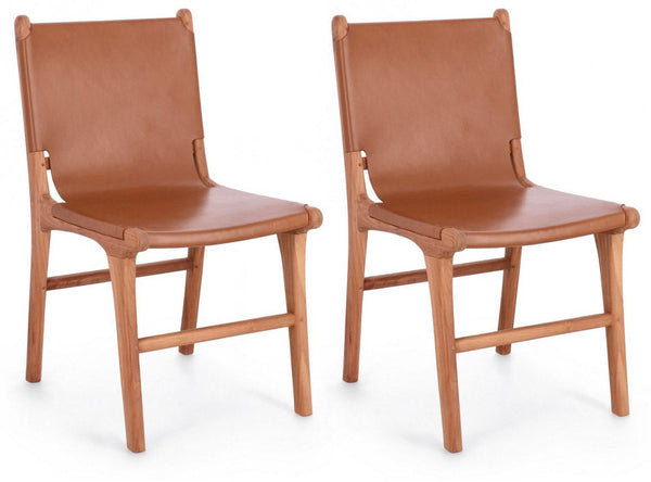 Set 2 Sedie 46x59x85 cm Caroline in Pelle Cognac sconto